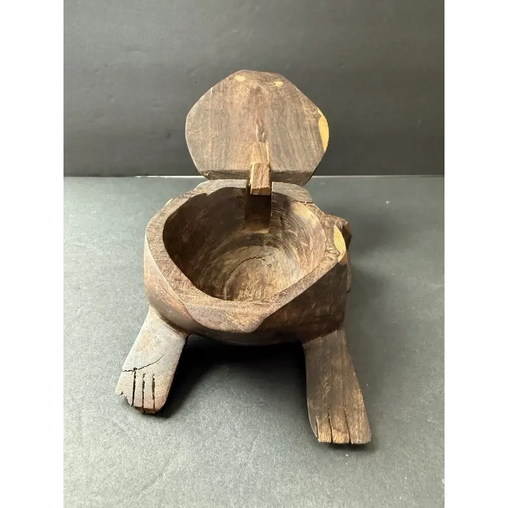 Handcarved Wooden Frog Trinket Box Stash Box Handcrafted Boho Artisan Whimsy MCM